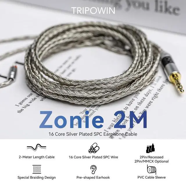 Alt view image 2 of 6 - Tripowin Zonie IEM Cable 2m Long Earbud Cord 16 Core Silver Plated Earphone Cable in Ear Monitor Wire for Audiophile Musician (Recessed 2Pin)