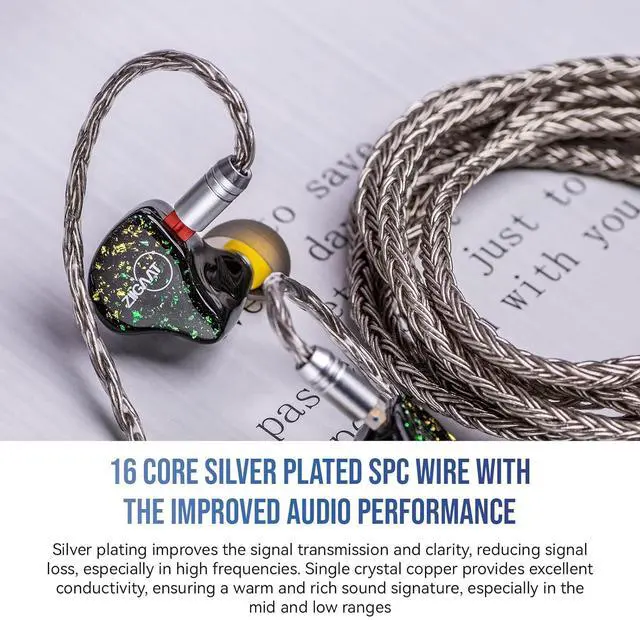 Alt view image 4 of 6 - Tripowin Zonie IEM Cable 2m Long Earbud Cord 16 Core Silver Plated Earphone Cable in Ear Monitor Wire for Audiophile Musician (Recessed 2Pin)
