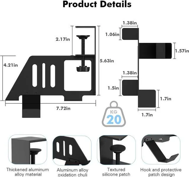 Alt view image 3 of 7 - 3 in 1 Headphone Hanger with Game Console Stand, Controller Holder, Headphone Stand Headset, Under Desk Clamp Rotatable Aluminum Alloy Holder Hook, Suitable for Coffee Mups, Water Cups, Headphones