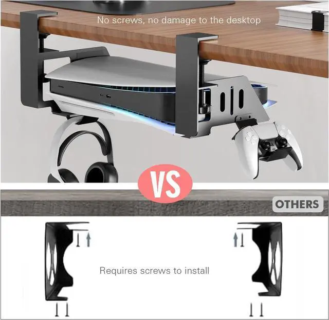 Alt view image 5 of 7 - 3 in 1 Headphone Hanger with Game Console Stand, Controller Holder, Headphone Stand Headset, Under Desk Clamp Rotatable Aluminum Alloy Holder Hook, Suitable for Coffee Mups, Water Cups, Headphones