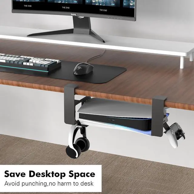 Alt view image 6 of 7 - 3 in 1 Headphone Hanger with Game Console Stand, Controller Holder, Headphone Stand Headset, Under Desk Clamp Rotatable Aluminum Alloy Holder Hook, Suitable for Coffee Mups, Water Cups, Headphones