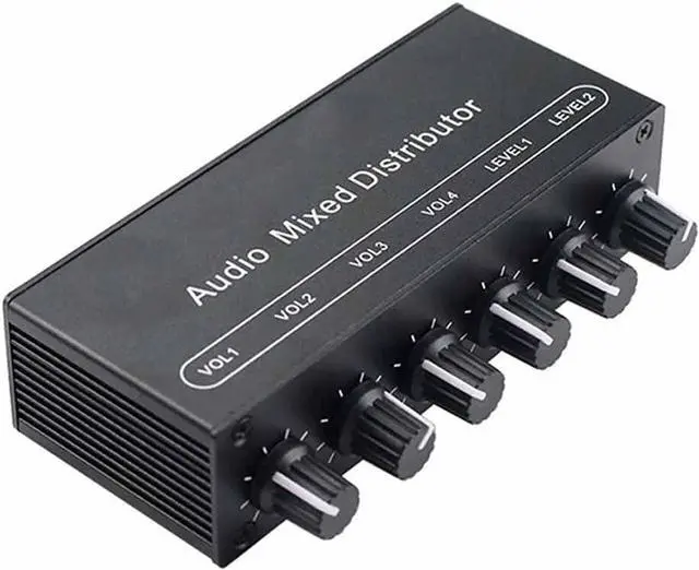 Alt view image 3 of 4 - Stereo Mixer o (2 Input 4 Output) Push Four Headphones or External Power Amplifiers Volume Independent Control
