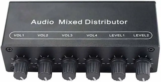 Alt view image 4 of 4 - Stereo Mixer o (2 Input 4 Output) Push Four Headphones or External Power Amplifiers Volume Independent Control