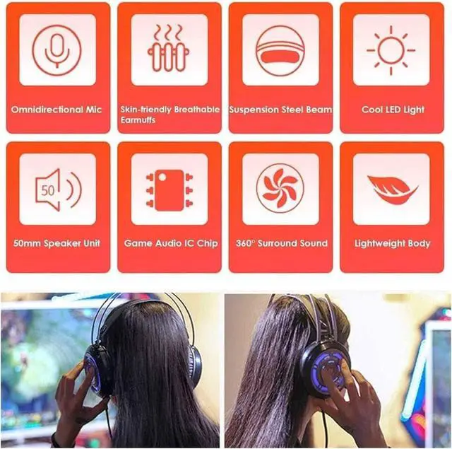 Alt view image 2 of 5 - Gaming Het with LED Light Stereo Gaming Headphones with Soft Memory Earmuffs Noise Canceling Mic for Video Game PC Games