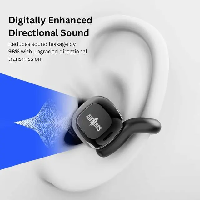 Alt view image 3 of 6 - AIRMARS Open Ear Earbuds, Bluetooth 5.4, 25Hr Battery Life, Clip-On Design, 360° Sound, Compatible with iPhone Android (Champagne Gold)