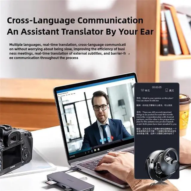 Alt view image 5 of 7 - Hy-T26 Pro AI Translation Earbuds, Wireless Bluetooth 5.0 Real-Time Translator for 75 Languages, Open Ear Design, IPX4 Waterproof(Pink)