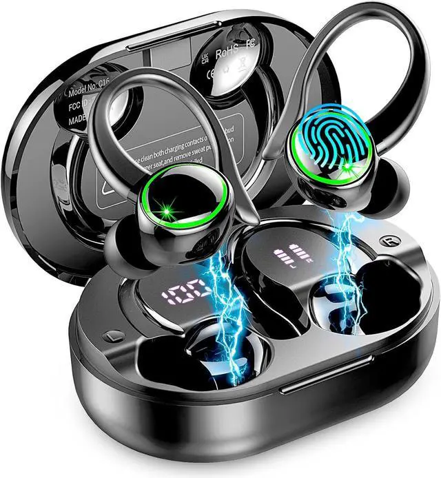 Main image of Wireless Earbuds, Bluetooth 5.4 Headphones Sports, 50H Playback Over-Ear buds with ENC Noise Cancelling Mic, Deep Bass Fitness Earphones Gym Running, IP7 Waterproof Headset with Earhook Workout