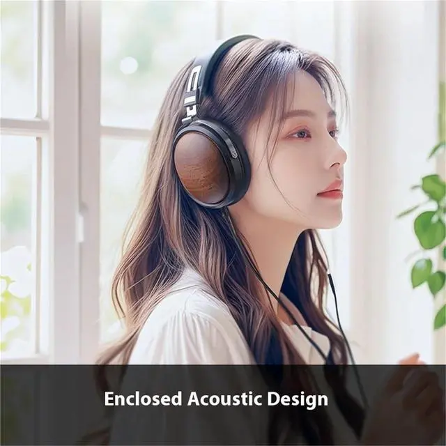 Alt view image 5 of 6 - FT1 Closed-Back Over-Ear Nanowood Fiber Composite Diaphragm Wired Hi-Fi Headphones, Black Wood Ear Cups for Studio(Brown Wood)