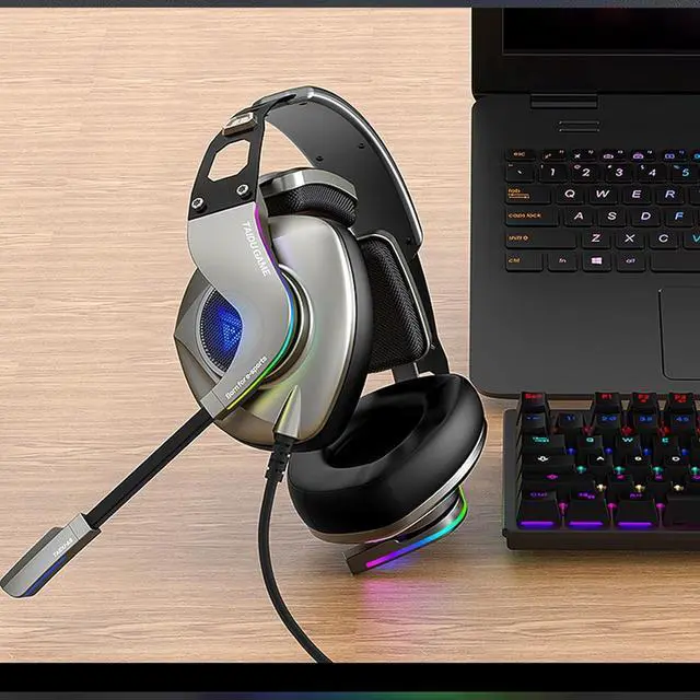 Alt view image 3 of 7 - USB Gaming Headsets with Microphone with Color Light Adjustable Over Ear Corded Headphones with Sound Controls