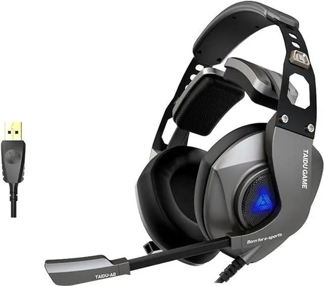 Alt view image 7 of 7 - USB Gaming Headsets with Microphone with Color Light Adjustable Over Ear Corded Headphones with Sound Controls