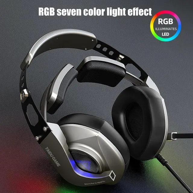 Alt view image 5 of 7 - USB Gaming Headsets with Microphone with Color Light Adjustable Over Ear Corded Headphones with Sound Controls