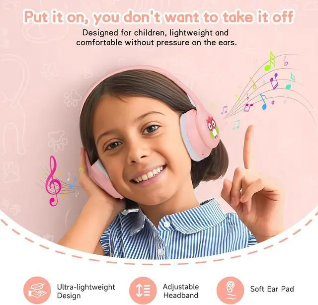 Alt view image 5 of 7 - LOBKIN Active Noise Cancelling Headphones for Kids,Bluetooth 5.4,Kids Headphones Wireless with Mic 50H Playtime AUX Cord Safe Volume Limited Foldable for Boy Girl Travel/School/iPad(Without LED light)