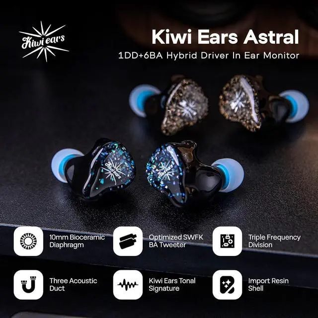 Alt view image 3 of 7 - Linsoul Kiwi Ears Astral 1DD+6BA Hybrid in Ear Monitor, Wired Earbuds LC02 in Ear Monitor Case, Portable Earbud Hard Case