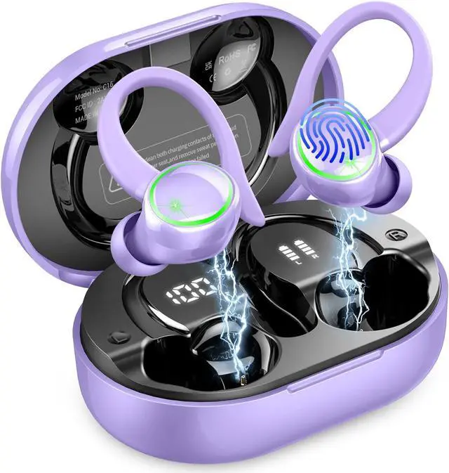 Main image of Wireless Earbuds, Bluetooth 5.4 Headphones Sports, 50H Playback Over-Ear Buds with ENC Noise Cancelling Mic, HiFi Stereo Fitness Earphones with Earhooks, IP7 Waterproof Headset for Running