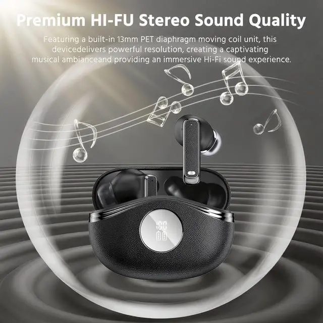 Alt view image 3 of 7 - Wireless Earbuds Bluetooth Headphones, Ear Buds with Deep Bass, 40H Long Playtime, LED Power Display, IP7 in Ear Earphone with Mic for iPhone Android Phone Sports Workout, Black