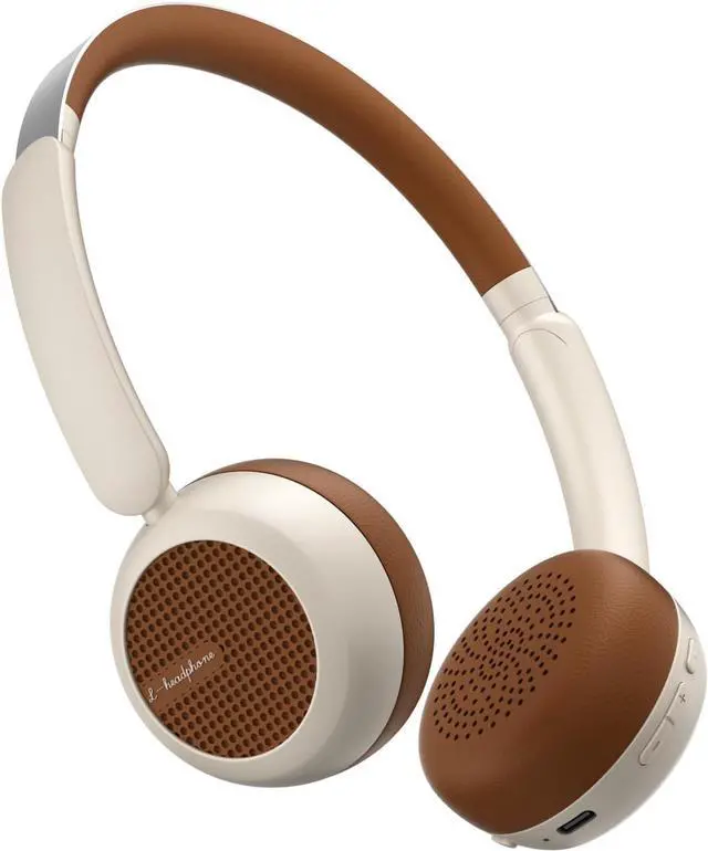 Main image of Micool Retro On-Ear Wireless Headphones with Long Battery Life, Hi-Fi Audio Headset Bluetooth 5.4, Noise Cancelling Bluetooth Headphones with Comfortable Earpads for Travel Work Gym (White & Brown)