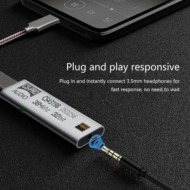 Alt view image 6 of 7 - USB C to 3.5mm Headphone Amplifier CS43198 Dongle 384KHz DSD64-258 Decoding HiFi Sound Amplifier Type C Adapter for Phone