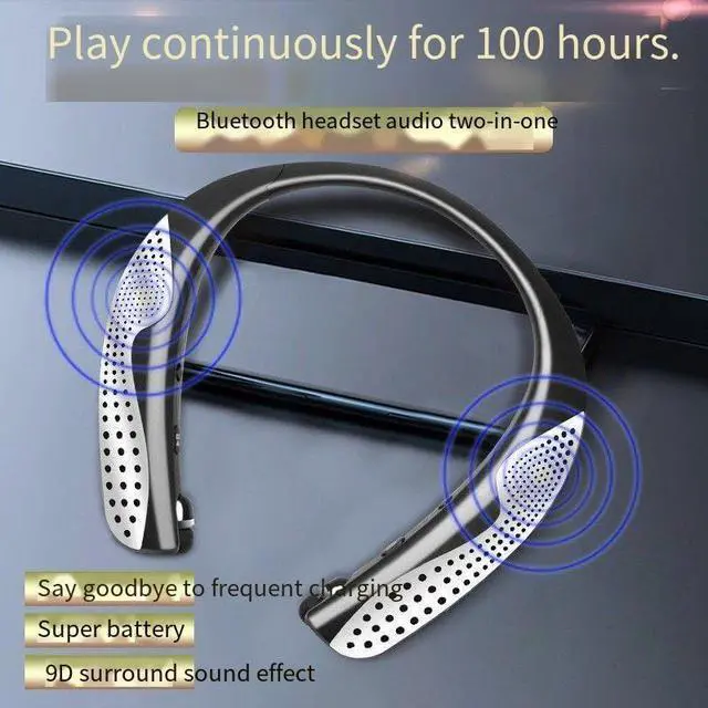Alt view image 3 of 7 - Speaker + Bluetooth Neckband Headphones 2-in-1,Earphones Retractable Earbuds with 100H Playtime,Bilateral HiFi Stereo,Sports Waterproof Earbuds,Noise Cancelling with Mic,High Battery Life