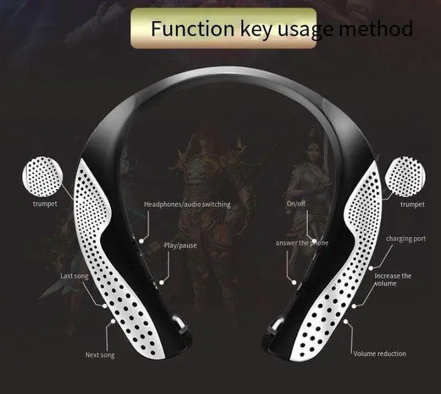 Alt view image 4 of 7 - Speaker + Bluetooth Neckband Headphones 2-in-1,Earphones Retractable Earbuds with 100H Playtime,Bilateral HiFi Stereo,Sports Waterproof Earbuds,Noise Cancelling with Mic,High Battery Life