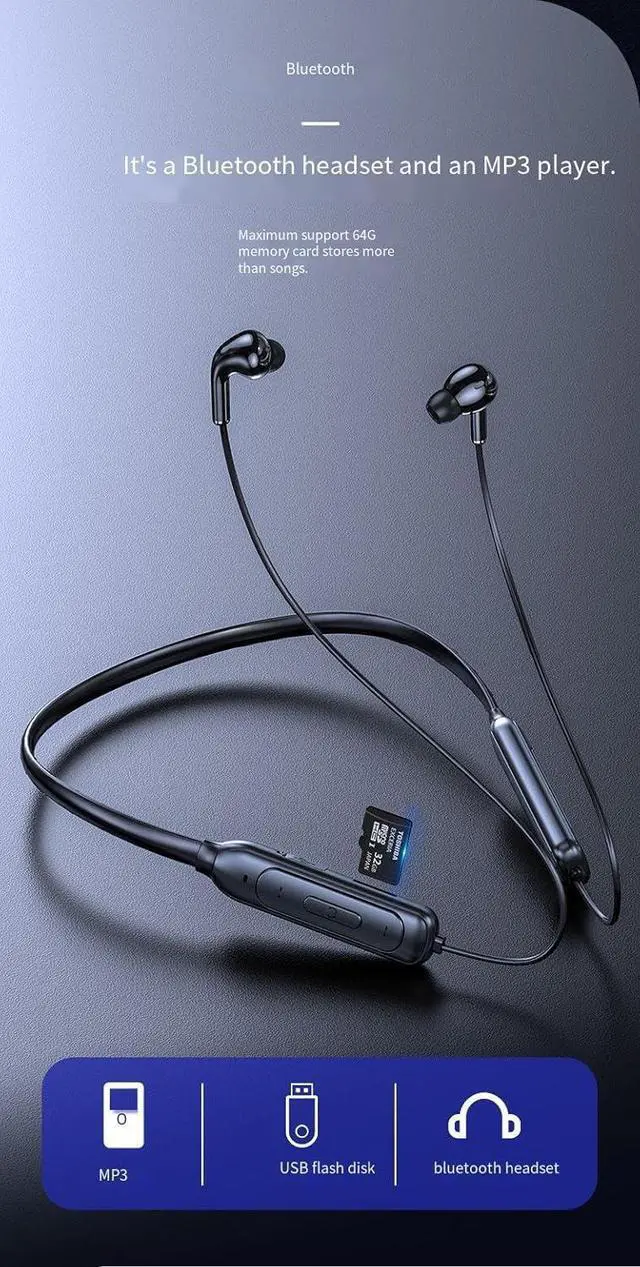 Alt view image 7 of 7 - Wireless Bluetooth Earbuds Neckband Headphones,Active Noise Cancellation & ENC Call Noise Cancellation,IPX5 Waterproof Support inserting TF card to play,25 Hrs HD Talktime for Working Workout,Black