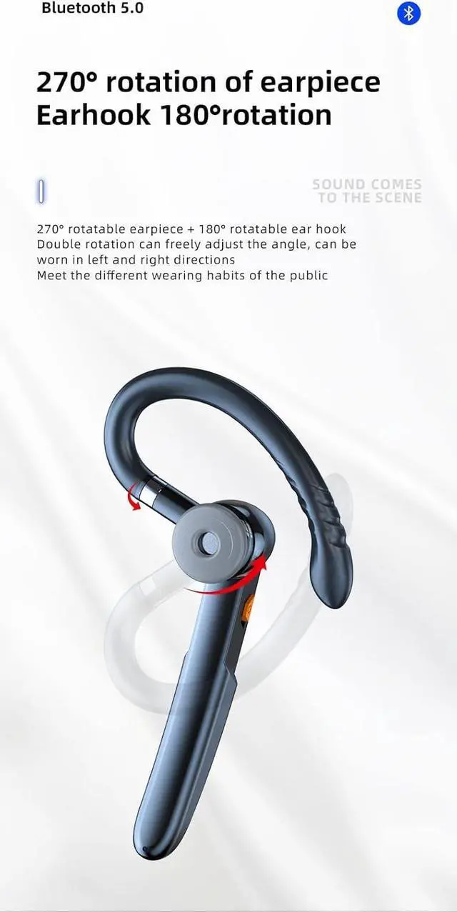 Alt view image 5 of 6 - Bluetooth Earpiece Wireless Headphone 270° Rotation Earhook with Noise Cancelling Microphone,12 Hours Talk Time HiFi Soundtrack for Driving Office Business, Red