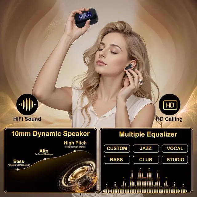 Alt view image 2 of 7 - Wireless Earbuds, Touch Screen Earphones Wireless Bluetooth 5.4 In Ear Headphones, Hifi Sound ANC Noise Canceling Earbuds, Multifunctional Ear Buds Headsets for Android IOS Gym Sports (Black)