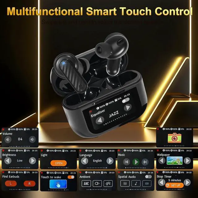 Alt view image 3 of 7 - Wireless Earbuds, Touch Screen Earphones Wireless Bluetooth 5.4 In Ear Headphones, Hifi Sound ANC Noise Canceling Earbuds, Multifunctional Ear Buds Headsets for Android IOS Gym Sports (Black)