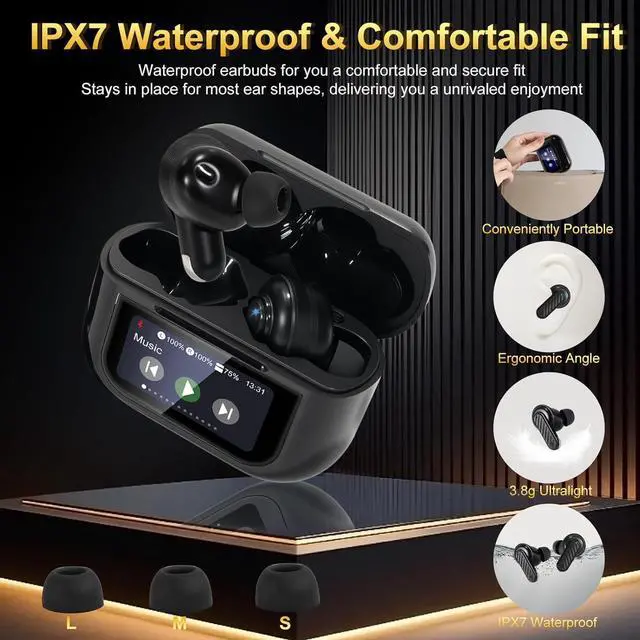 Alt view image 5 of 7 - Wireless Earbuds, Touch Screen Earphones Wireless Bluetooth 5.4 In Ear Headphones, Hifi Sound ANC Noise Canceling Earbuds, Multifunctional Ear Buds Headsets for Android IOS Gym Sports (Black)