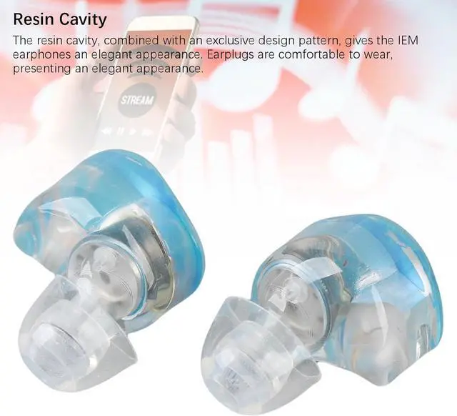 Alt view image 6 of 7 - IEM Earphones, HiFi Wired Earbuds with Detachable Cable, Noise Canceling in Ear Monitor for Musicians Singers Music Lovers Stage Studio (Light Blue)