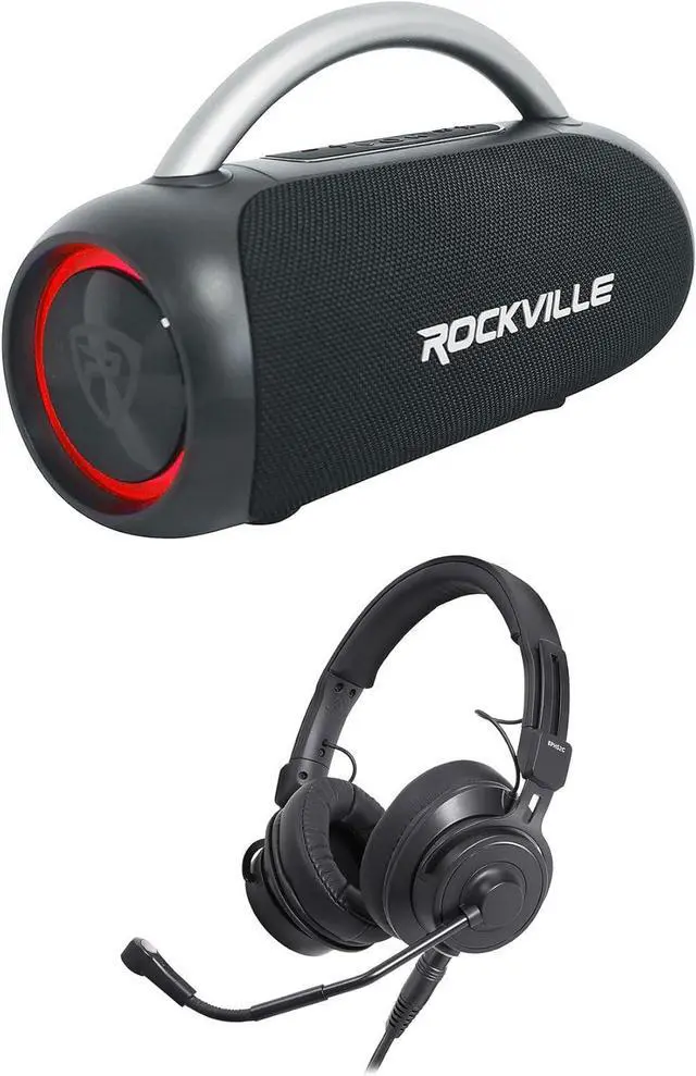 Main image of Audiosavings Bundle: BPHS2CA Broadcast Stereo Headset with Condenser Mic, 45mm Drivers Bundle with Rockville RPB-D3 Loud Free Portable Bluetooth Speaker Party Boombox (2 Items)