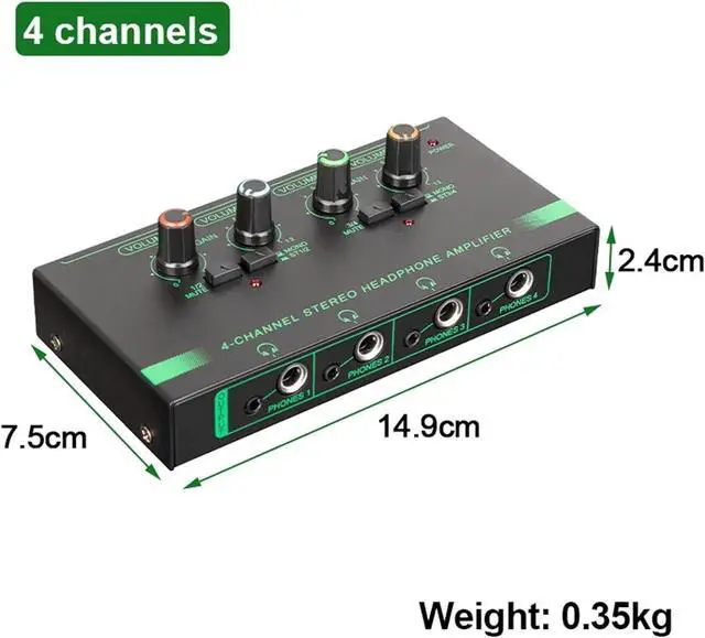Alt view image 2 of 7 - DJ Mixer, 4 6 Channels Headphone Amplifier Mini Portable Earphone Splitter Stereo Ultra Low-Noise Audio Mixer for Recording Studio Monitor for Party and Karaoke (4 Channels 1)