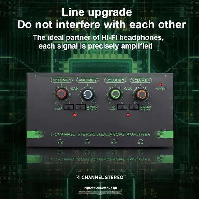 Alt view image 6 of 7 - DJ Mixer, 4 6 Channels Headphone Amplifier Mini Portable Earphone Splitter Stereo Ultra Low-Noise Audio Mixer for Recording Studio Monitor for Party and Karaoke (4 Channels 1)