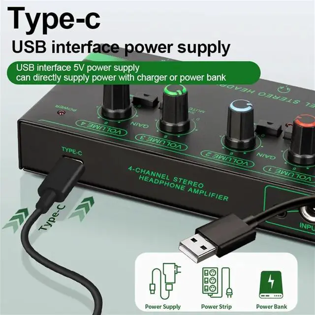 Alt view image 7 of 7 - DJ Mixer, 4 6 Channels Headphone Amplifier Mini Portable Earphone Splitter Stereo Ultra Low-Noise Audio Mixer for Recording Studio Monitor for Party and Karaoke (4 Channels 1)