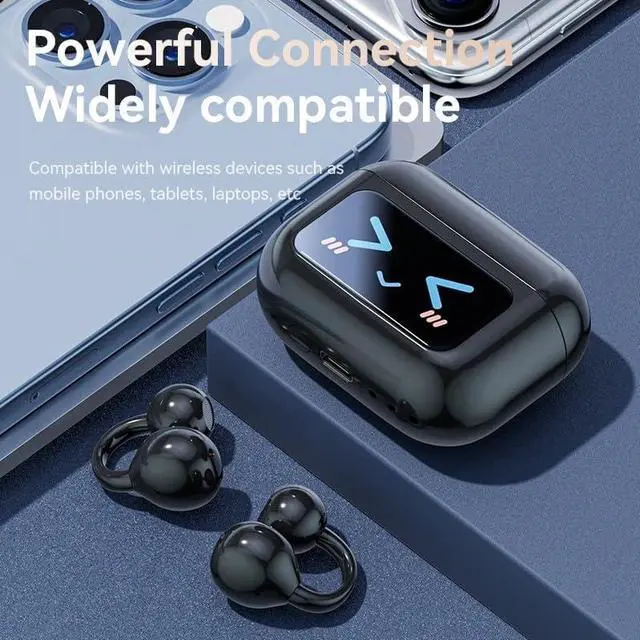 Alt view image 3 of 7 - Open Ear Bluetooth Earbuds with Ear Clips, Wireless Ultra-Lightweight Clip-On Earphones, Open Air Design Headphones for Running Gym Workouts (Black)