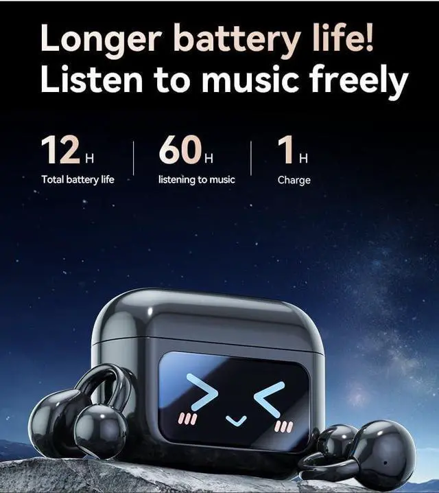 Alt view image 6 of 7 - Open Ear Bluetooth Earbuds with Ear Clips, Wireless Ultra-Lightweight Clip-On Earphones, Open Air Design Headphones for Running Gym Workouts (Black)