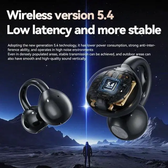 Alt view image 2 of 7 - Open Ear Bluetooth Earbuds with Ear Clips, Wireless Ultra-Lightweight Clip-On Earphones, Open Air Design Headphones for Running Gym Workouts (Black)