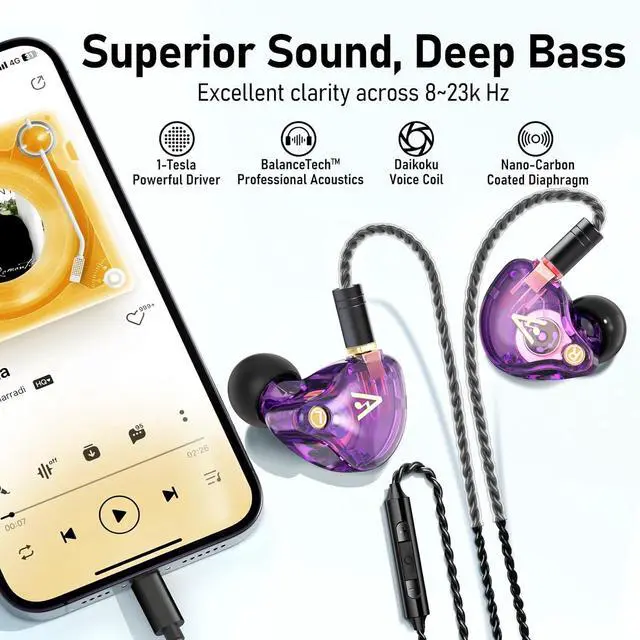Alt view image 3 of 7 - Vibes 202ML Wired Earbuds - HiFi in Ear Headphones - Noise-Isolating Ear Buds w/ Mic - Clear Sound, Deep Bass, Comfort-Fit Earphones - MMCXLightning for iPhone 514, Silver Plated Cord, Carrying Case