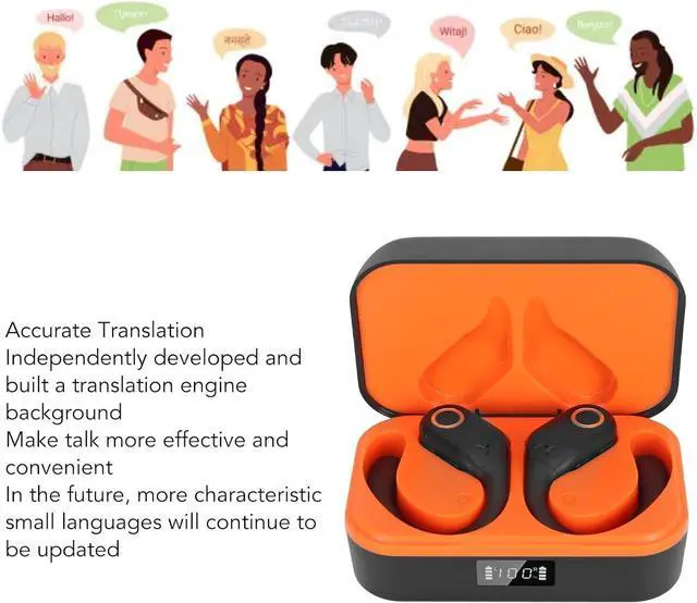 Alt view image 4 of 7 - Bluetooth Translator Earbuds with 144 Languages Support, Noise Reduction Stereo Wireless Language Translator Earbuds with Charging Case