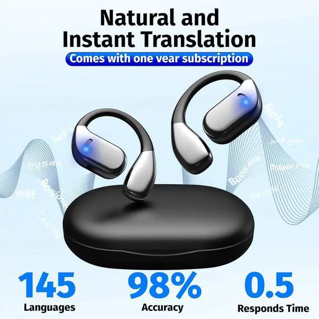 Alt view image 2 of 6 - 2025 AI Language Translator Earbuds Real Time, OWS 3-in-1 Translation Earbuds 144 Languages & Accents and Long Battery Life, Ideal for Travel and Business (Black)