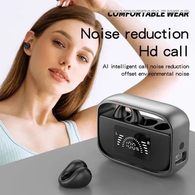 Alt view image 7 of 7 - Open Ear Bluetooth Earbuds with Ear Clips, Bluetooth 5.2 Wireless Ultra-Lightweight Clip-On Earphones, Open Air Design Headphones for Running Gym Workouts (White)