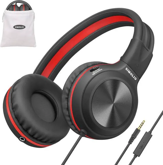 Alt view image 2 of 7 - SIMOLIO Stereo Wired Headphones Teens Adults Kids Youths w/Mic & Volume Control & Volume Limited & Share Port & Portable Pouch, Safe Volume Durable Headset for Online School Gaming PC Laptop Travel