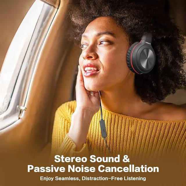 Alt view image 3 of 7 - SIMOLIO Stereo Wired Headphones Teens Adults Kids Youths w/Mic & Volume Control & Volume Limited & Share Port & Portable Pouch, Safe Volume Durable Headset for Online School Gaming PC Laptop Travel