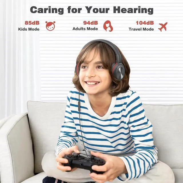 Alt view image 5 of 7 - SIMOLIO Stereo Wired Headphones Teens Adults Kids Youths w/Mic & Volume Control & Volume Limited & Share Port & Portable Pouch, Safe Volume Durable Headset for Online School Gaming PC Laptop Travel