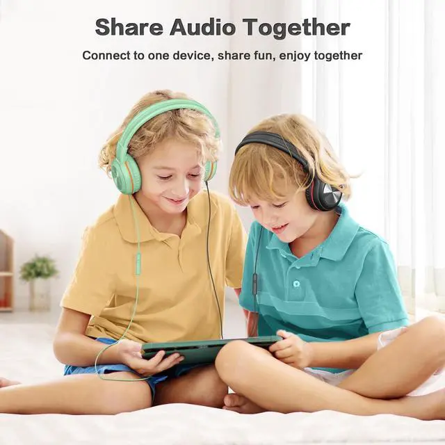 Alt view image 4 of 7 - SIMOLIO Stereo Wired Headphones Teens Adults Kids Youths w/Mic & Volume Control & Volume Limited & Share Port & Portable Pouch, Safe Volume Durable Headset for Online School Gaming PC Laptop Travel