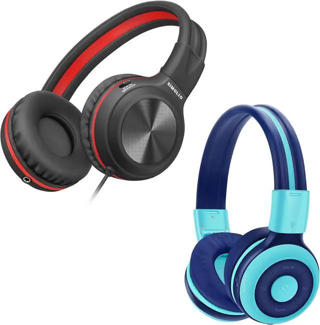 Main image of SIMOLIO Stereo Wired Headphones Teens Adults Kids Youths w/Mic & Volume Control & Volume Limited & Share Port & Portable Pouch, Safe Volume Durable Headset for Online School Gaming PC Laptop Travel