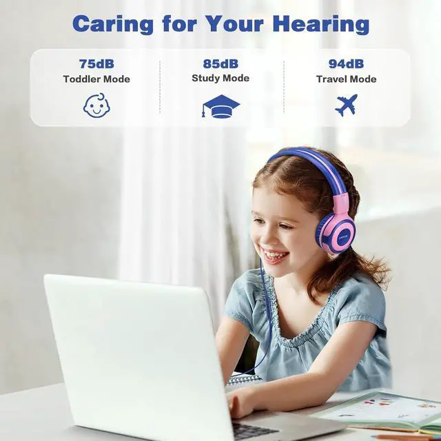 Alt view image 4 of 7 - SIMOLIO Wired & Bluetooth Kids Headphones Bundles, Safe Volume, HD Mic Stereo Sound, Adjustable Headband, Foldable Durable Children Headsets for Travel School