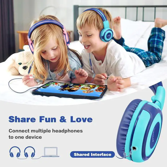 Alt view image 4 of 7 - SIMOLIO Wired & Bluetooth Kids Headphones Bundles, Safe Volume, HD Mic Stereo Sound, Adjustable Headband, Foldable Durable Children Headsets for Travel School