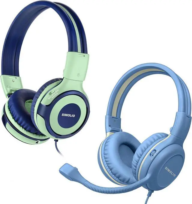 Main image of SIMOLIO Kids Headphones Wired for School-Gaming with Microphone, Safe Volume Cord Headphone with Mic for Boys, Teens, Children, Lightweight Folding Over Ear Headset for PC, iPad