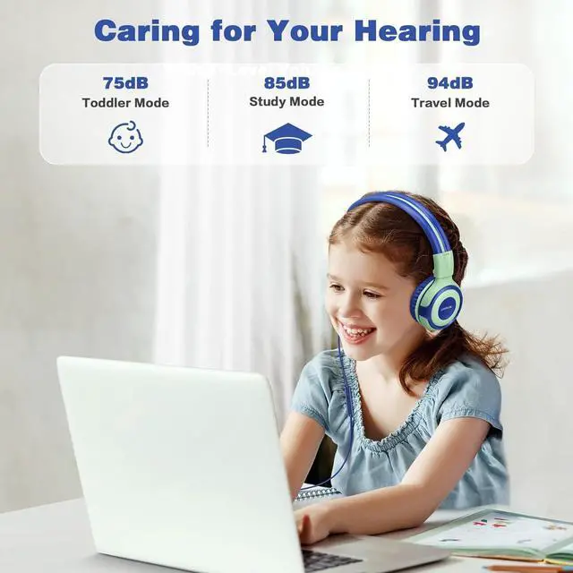 Alt view image 2 of 7 - SIMOLIO Kids Headphones Wired for School-Gaming with Microphone, Safe Volume Cord Headphone with Mic for Boys, Teens, Children, Lightweight Folding Over Ear Headset for PC, iPad