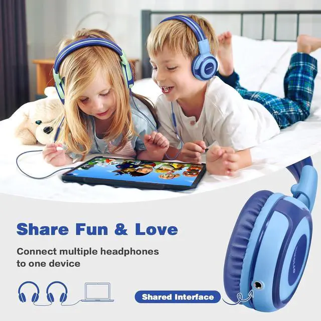 Alt view image 2 of 7 - SIMOLIO Kid Headphones Wired & Bluetooth Bundles, Safe Volume, HD Mic Stereo Sound, Adjustable Headband, Foldable Durable Children Headsets for Travel School